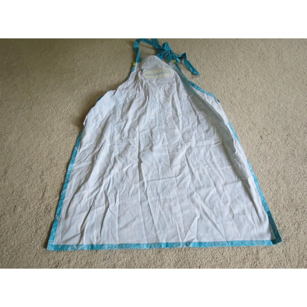MU Kitchen Chautauqua Lake Summer Cotton Cooking Apron Blue Paisley Pocket